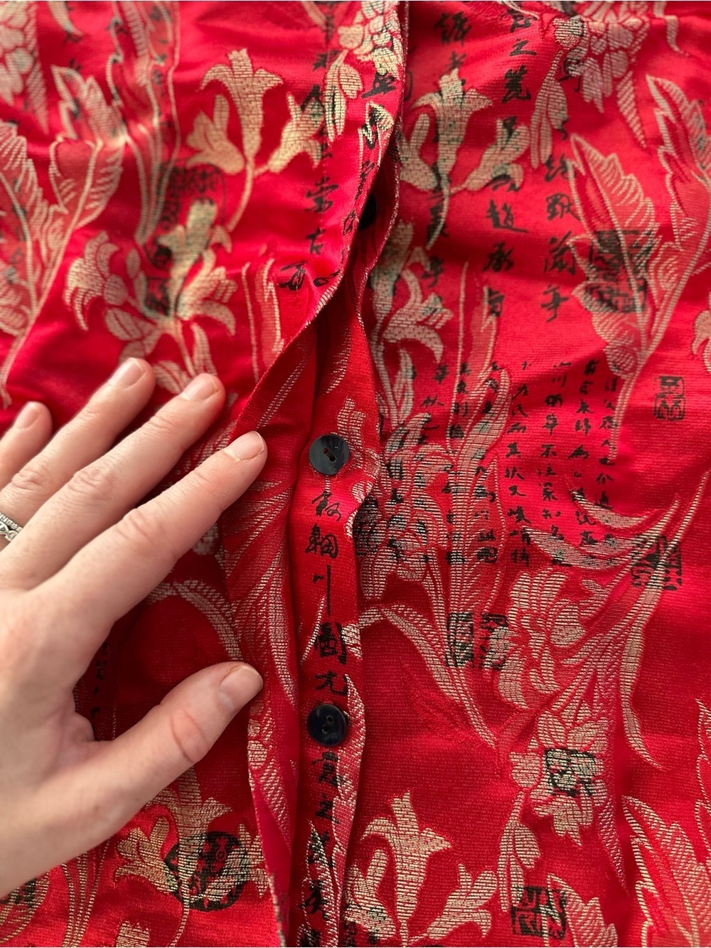 Chicos Design Silk Brocade Jacket Size 2 Red Metallic Floral Button Front - Picture 9 of 12